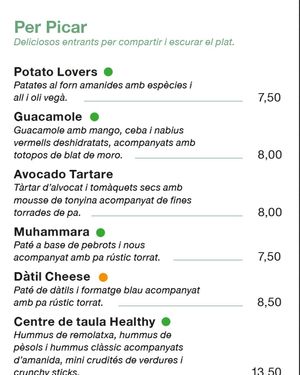 Carta 'Per picar' at Santa Cereza in Terrassa