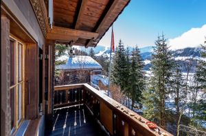 Balcony outside upstairs apartment at Chalet Chez Teddy in Lenk Im Simmental