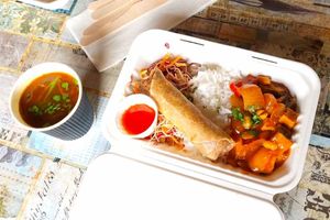 Great value meal deal from the regularly changing World menu at Beats and Roots Cafe in Redruth