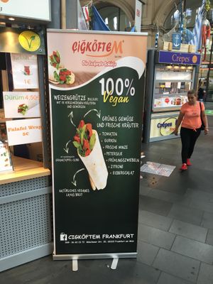 Vegan food stall at Franfurt Hauptbahnhof ( main train station ) at Cigköftem - Munchener Strasse in Frankfurt