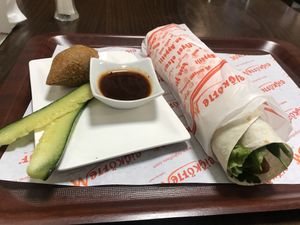 Kofte and veggie ball with sauce at Cigköftem - Munchener Strasse in Frankfurt
