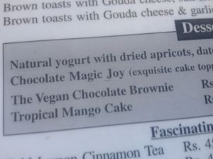 Desserts section of menu at Honey and Spice in Pushkar