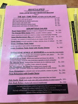 Lunch menu (Dec 22)   at Honey and Spice in Pushkar