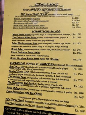 Menu December 2019 at Honey and Spice in Pushkar