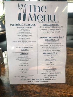 The Menue  at Wrights Coffee Co in Maryport