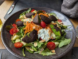 Falafel salad with soja yogurt at Etna in Divaca