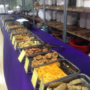 Buffet of dishes at Quan Am Lien Tho in Vung Tau