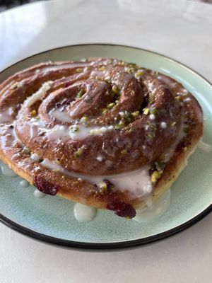 Cranberry, orange, and pistachio ‘snail’ bun. Huge and absolutely delicious.  at The Happy Shroom in Gloucester