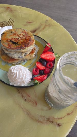 Berry blast and pancakes at The Happy Shroom in Gloucester