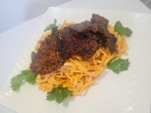 Fetuccini a la Huancaína at Rupa Veg in La Serena