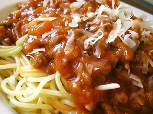 Spaguetti Bolognesa at Rupa Veg in La Serena