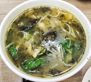 Sour mustard soup at New Foochow Vegetarian Food in Kuching