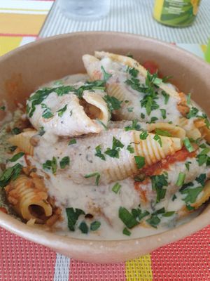 Stuffed pasta shells with creamy sauce
 at Green Box in Bridgetown