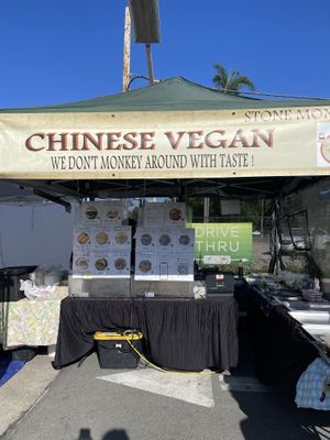 stone monkey menu & stand   at That Good Good Market in San Diego