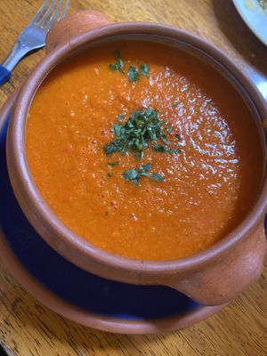 Nice tomato soup (not the best I’ve had)  at El Encuentro - Tigre in Cusco