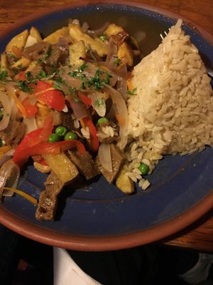 Vegan Lomo Saltado.  Delicious and pretty. at El Encuentro - Tigre in Cusco
