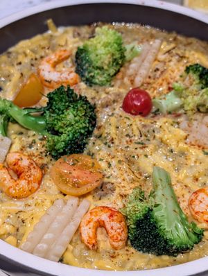 Cheesy risotto with vegan shrimp at Vegan Amore 蔬慕 in Taipei