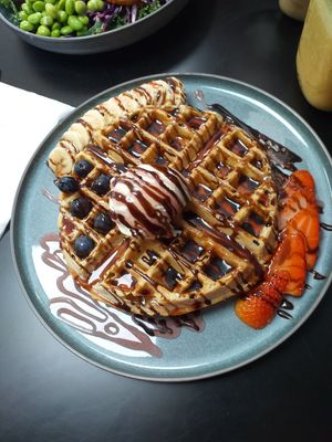 Waffle....made less naughty by the fruit! The portions are big. at Naturawell in Lincoln