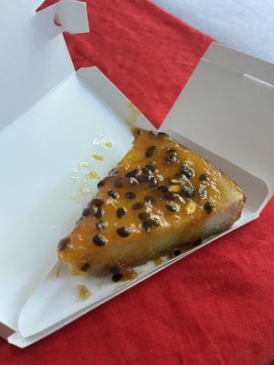 The passion fruit cheesecake, tasty but different than we have in the US.  at Caneca Café in Sao Paulo