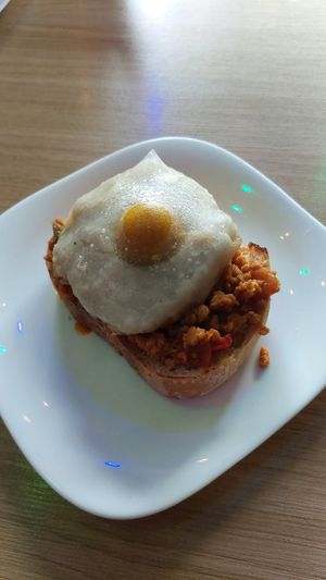Pão com ovo especial at Caneca Café in Sao Paulo
