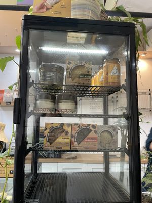 Vegan cheeses on sale  at La Consciente in Barcelona