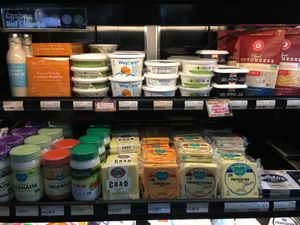 Plant-based cheeses at Mandela Food Cooperative in Oakland