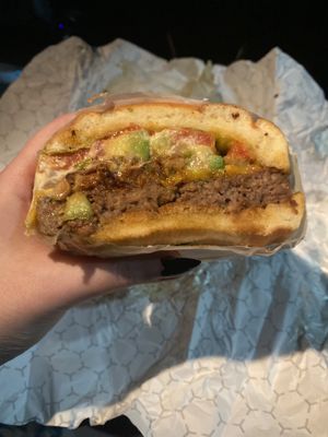 avolaunche burger with tempeh bacon added  at Dope Vegan in West Palm Beach