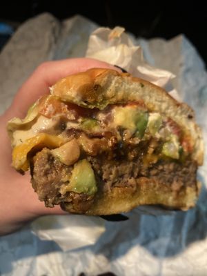 avolaunche burger with tempeh bacon added  at Dope Vegan in West Palm Beach