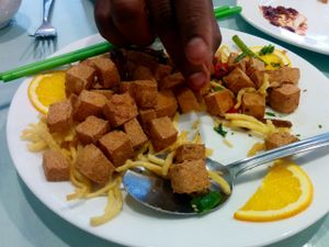 Salt & pepper tofu appetizer, enough to share at Nature Vegetarian Restaurant in Oakland