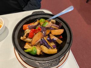 Cod clay pot  at Nature Vegetarian Restaurant in Oakland