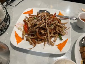 Shredded taro at Nature Vegetarian Restaurant in Oakland