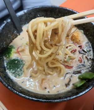 noodles in Miso Cube ramen - close-up  #Veganuary at Beyond Ramen in Berlin