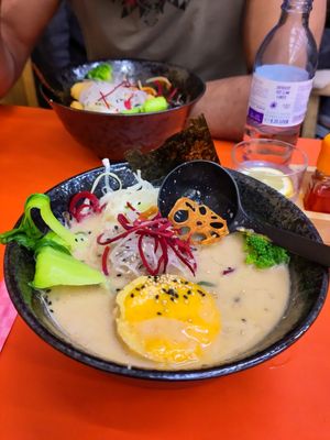 Ramen with vegan fried egg at Beyond Ramen in Berlin