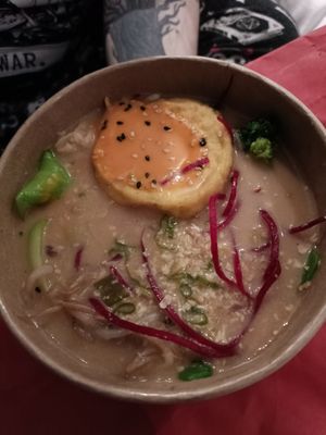 Tonkotsu ramen with broth at Beyond Ramen in Berlin