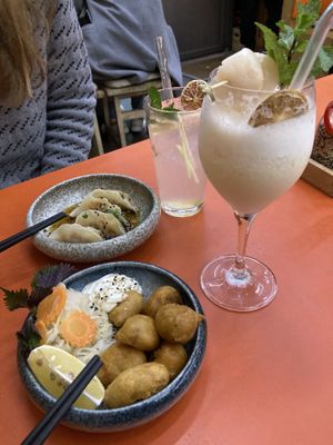Dumplings and seitan bites  at Beyond Ramen in Berlin