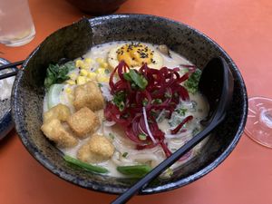 Miso Ramen topped with an extra vegan fried egg   at Beyond Ramen in Berlin