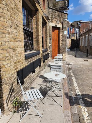Outdoor seating at Mana's Plant-Based Persian Cuisine in London