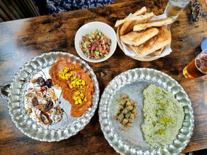 The mezze sharing platter. at Mana's Plant-Based Persian Cuisine in London