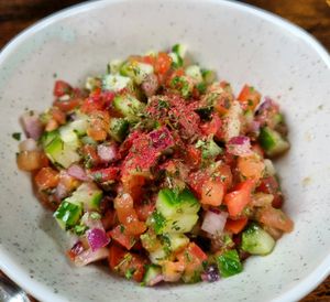 Salad Shirazi at Mana's Plant-Based Persian Cuisine in London