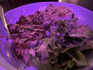 Daily special of boiled rice with vegetables and salad  at SHPANA in Tbilisi