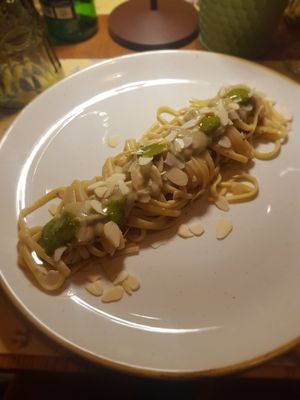 Second course, linguini pasta at I Morgante Bottegabistro in Agrigento