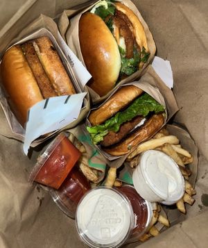 chicken sandwiches and fries   at Hart House - Sepulveda in Los Angeles