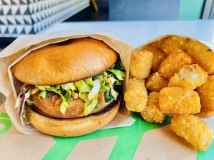 Crispy chickun deluxe w/ kale slaw  at Hart House - Sepulveda in Los Angeles