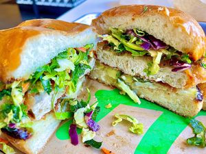 Crispy chickun deluxe w/ kale slaw  at Hart House - Sepulveda in Los Angeles