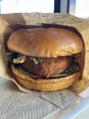 Deluxe Chicken Sandwich with crispy fresh kale salad inside instead of soggy lettuce. YUM  at Hart House - Sepulveda in Los Angeles