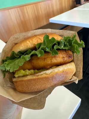 Hot N Crispy Chick’n sandwich (amazing)  at Hart House - Sepulveda in Los Angeles