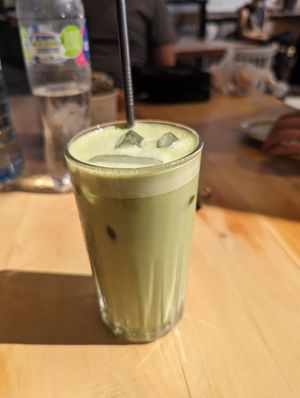 Iced matcha latte at The Little Spoon in Panajachel