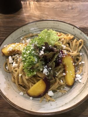 Tagliatelle with peach pesto and v-feta (13,5€)  at Heaven's Kitchen in Stuttgart