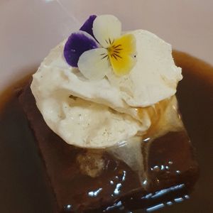 sticky toffeee pudding and icecream at Pink Lettuce in Chester