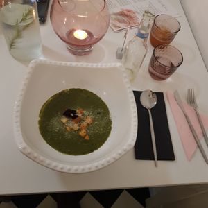 Spinach soup at Pink Lettuce in Chester